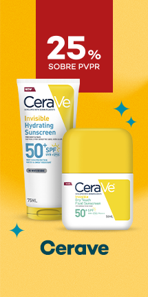 Protetores Solares da marca Cerave com destaque promocional at&eacute; 25% sobre pre&ccedil;o de Venda ao P&uacute;blico Recomendado
